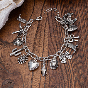 <span class=keywords><strong>Bracelet</strong></span> à breloques occidental femmes rétro Vintage bottes de Cowboy coeur médaillon cheval chaussure breloques chaîne <span class=keywords><strong>lien</strong></span> Bracelets Cowgirl mode - Product Image 2