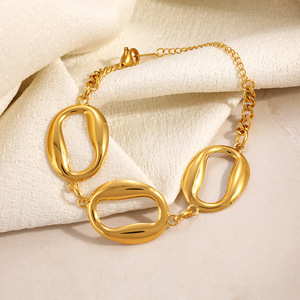 Cross Border Stainless Steel <b>Bracelet</b> Ocean Theme Large Seashell Geometric Oval 18k Gold Plated Waterproof Jewelry - Product Image 3