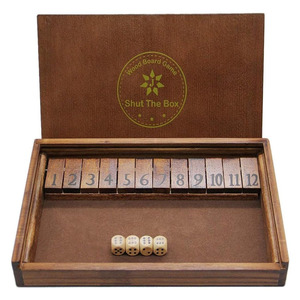 Chiudi la scatola gioco di dadi da tavolo in legno con 12 numeri e coperchio per bambini adulti famiglie, 2 giocatori e fino - Product Image 1