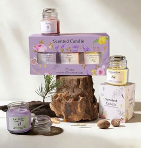 Ensemble de 3 bougies parfumées pour la décoration de la maison, ensemble cadeau, bougie en cire de soja, parfum lavande, bougie de luxe parfumée aux fleurs - Product Image 4