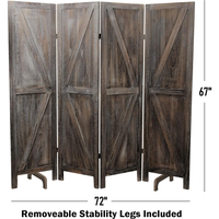 Paravent à 4 panneaux en bois marron rustique, motif K, style porte de grange, pliable, pour séparation d'espace et intimité