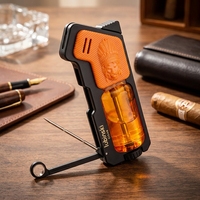 Briquet à cigare Lubinski à double flamme, en alliage de zinc, rechargeable, coupe-vent, portable, avec grande fenêtre, idéal pour le camping