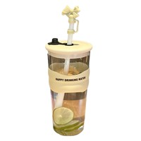 Plastique réutilisable Boba tasses 700ml vase d'eau épaississu tasses en plastique avec couvercles et pailles
