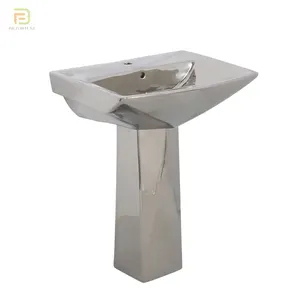 European Design Unique Diamond Shape Silver Color Pedestal Sink Sanitary Ware One Piece Pedestal Basin