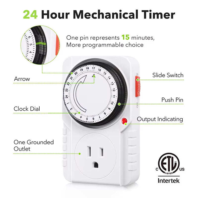 24-Hour Programmable Timer Switch 12-Hour Schedule Timer Made of Durable Plastic