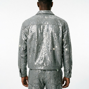 XINGE Manufacturer Custom Men's <b>Jacket</b> Casual All Over Print <b>Rhinestone</b> Diamonds Zip up Cotton Twill Canvas Crop <b>Jacket</b> Men - Product Image 2