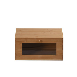 Boîte à pain en bambou 39x22x19 cm avec fenêtre en verre, rangement moderne pour le pain et les gâteaux - Product Image 4