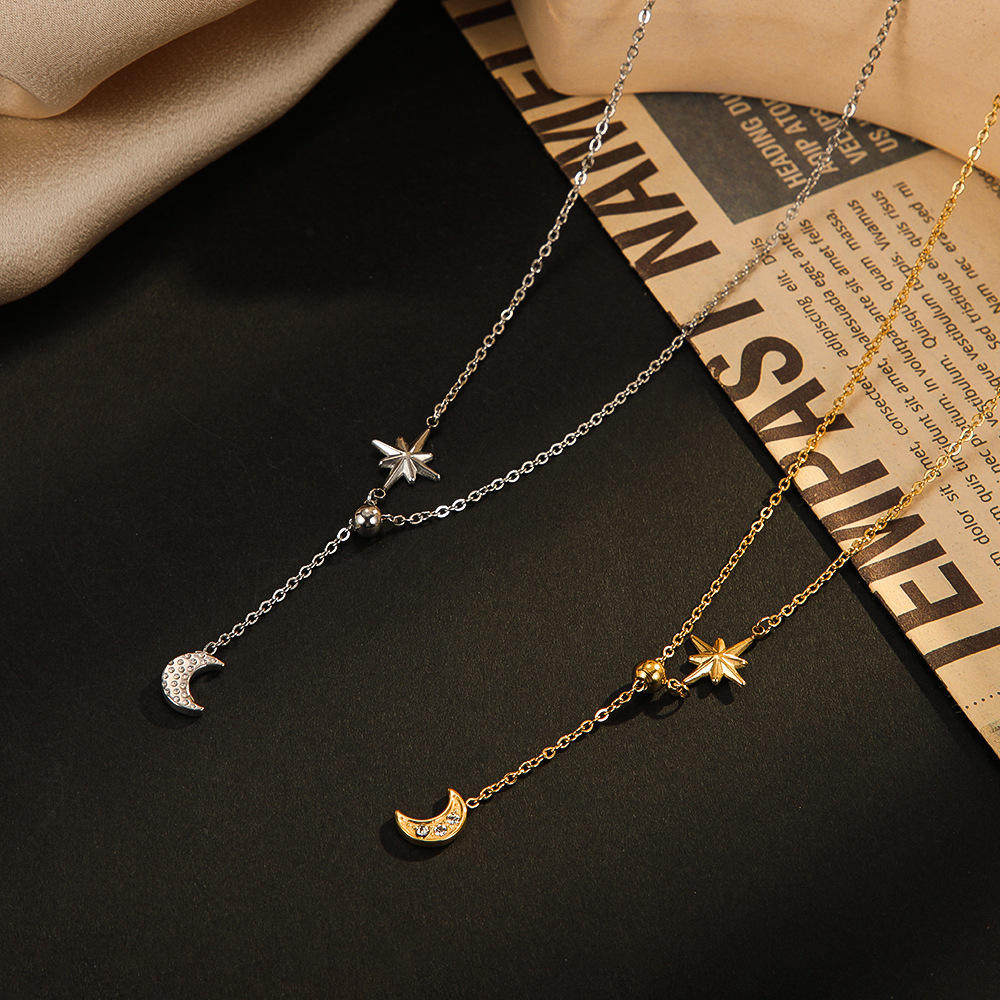 14K Gold-plated Star Moon Titanium Steel Necklace INS Style Niche Design  Waterproof Stainless Steel Pendant Women's Jewelry