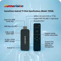 Sumavision OTT 2GB+16GB WiFi6 Quad Core 4K ARM Cortex A55 Android 15 TV Stick HDR H265 BT Control por Voz con Control Remoto y 1 Año de Garantía