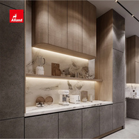 Armoires de cuisine en chêne blanc avec portes plates peintes en gris minimaliste moderne Alland, avec accessoires pour maison contemporaine