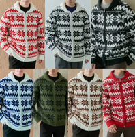 Cardigan tricoté sur mesure pour homme, fermeture éclair intégrale, 100 % polyester, motif flocon de neige rouge Fair Isle, style nordique, veste chaude de Noël