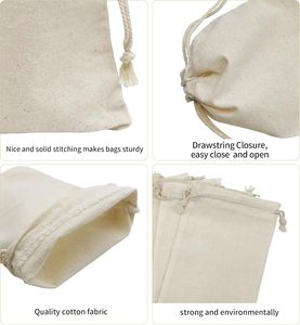 Custom Eco Friendly Organic Muslin Cotton Pouch Promotional Small White Calico Cloth <b>Canvas</b> <b>Drawstring</b> <b>Bag</b> With Logo Printed - Product Image 3