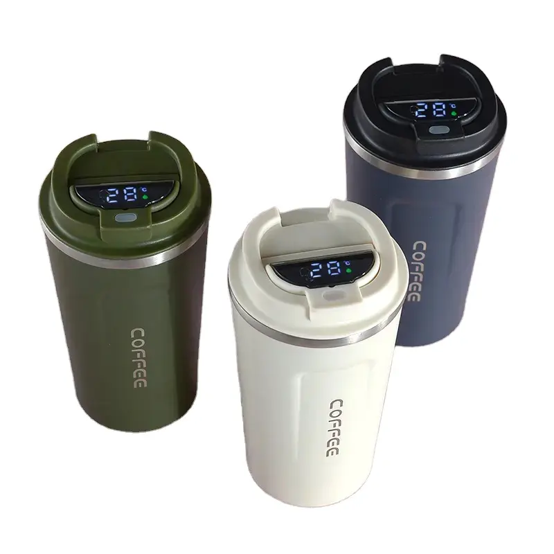 2023 New Double Wall Stainless Steel Vacuum Smart temperature controlled Coffee Mug Cups with temperature display Led Lid