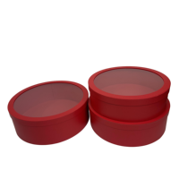Einfarbiges Rundes Karton-Schachtel-Set (3 Stück) mit Transparentem PVC-Deckel – Große Blumenbox, Großer Runder Geschenke-Eimer