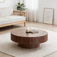 Table basse ronde élégante en bois avec lattes verticales – Table centrale moderne pour salon – Table en bois stylée – Meilleur prix