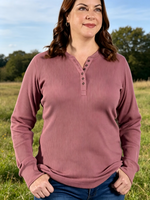 Camiseta de Mujer al por Mayor, Transpirable, de Secado Rápido, Manga Larga, Corte Regular, Cuello Henley en V, Casual, Holgada, con Botones, 60% Algodón, 40% [Material Restante]