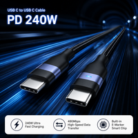 Kabel USB C ke USB C 240W dengan Indikator LED, Kabel Data Pengisian Cepat 5A Berbahan Nilon untuk iPhone 17 16 Pro Max, Laptop