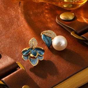 French Retro Palace Style Geometric Zircon Tibetan <b>Silver</b> Gold Plated Pearl <b>Stud</b> <b>Earrings</b> Luxury Fashion - Product Image 1