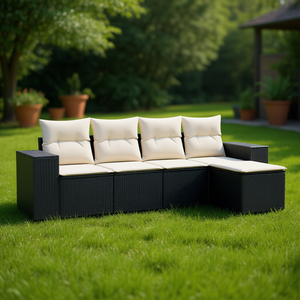 Conjunto de Sofá de Jardín Negro, Muebles de Ratán para Exteriores con Cojines de Espuma de Alta Densidad, Diseño Contemporáneo Impermeable - Product Image 2