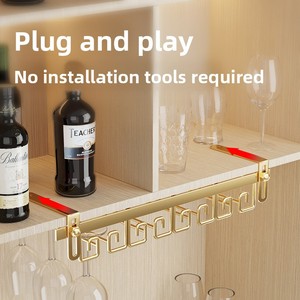 Estante de Lujo para Copas de Vino de Acero sin Perforaciones, Soporte para Copas Colgantes al Revés para Cocina - Product Image 3