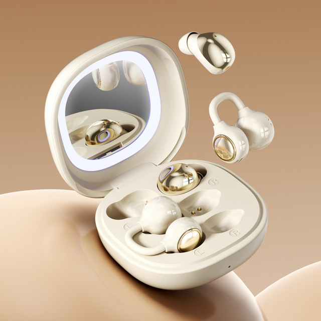 2 in 1 Makeup Mirror Box Air Buds Headphone Bean Clip Earbuds Girl Headphone D Wireless Earbuds HD Sound Stereo BT Earphones