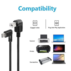 Câble d'imprimante USB B vers USB C à angle droit avec perles de ferrite, gaine en PVC et blindage tressé USB 2.0 pour imprimante, scanner MIDI - Product Image 5