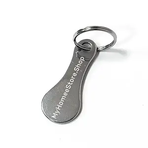 Wholesale Supermarket Shopping Trolley Stainless Steel Key Ring Listing Logo Design Lettering Custom Metal Token