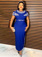Robe africaine coupe ajustée à manches châle avec faux diamant chaud transfrontalier Vêtements pour femmes grande taille