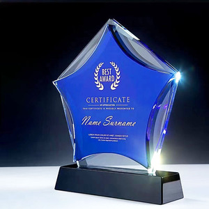 थोक कस्टम उच्च ग्रेड खेल वार्षिक बैठक स्मृति चिन्ह ग्लास ट्रॉफी पट्टिका स्टार के आकार के नीले क्रिस्टल ट्रॉफी पुरस्कार - Product Image 3