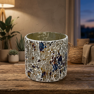Support de bougie en verre mosaïque artisanal, rond, pour Noël, intérieur, écologique, sans gouttes, pour la décoration de la maison - Product Image 2