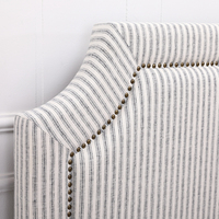 Cabecera de Cama Doble Tapizada en Tela con Rayas Azules Oscuros, Muebles de Dormitorio de Estilo Moderno
