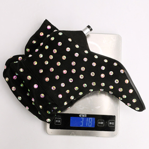 Big Size 46 Pleated Upper Mid Calf Boots Pointed Toe Suede Shoes Women Low Spike Heels Bling Rhinestone <b>Half</b> Knee High Booties - Product Image 5