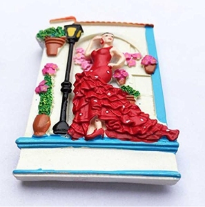 3D Flamenco Bailarina Estilo Español Resina Refrigerador Imán Recuerdo Turístico. Decoración del hogar y la cocina Pegatinas magnéticas Artesanías de resina - Product Image 4