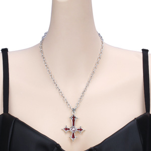 Collar con cruz de aleación de zinc, esmalte rojo, estilo gótico punk, joyería de fiesta para mujer - Product Image 2