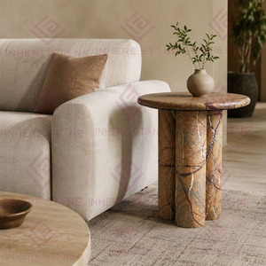 Living Room Furniture Round Forest <strong>Green</strong> Brown Marble Side <strong>Table</strong> <strong>Bedside</strong> <strong>Table</strong> with Three Column-Style Legs for Home Hotel Use - Product Image 5