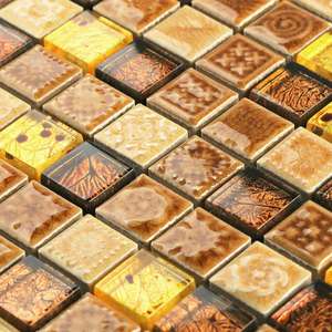 Tùy chỉnh bán buôn cao cấp trang trí phòng tắm sang trọng phong cách mới men vàng tinh thể thủy tinh gốm ghép cho nhà bếp - Product Image 3