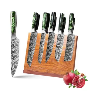 Mascot hot selling 2024 custom damacu couteau de cuisine knives kitchen chef knife set with stainless steel block