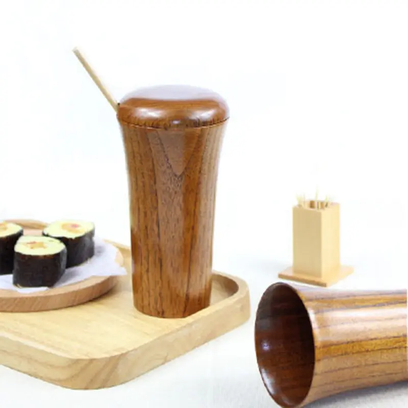 Cangkir tepi balik kayu asam gaya Jepang, cangkir air kembali ujung susu kayu padat retro tunggal asli