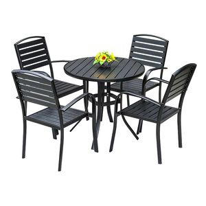 Outdoor Garden Set 4 Seater <b>Aluminum</b> Alloy <b>Table</b> And Chairs Weather Resistant Contemporary Design For Patio Balcony Use - Product Image 1
