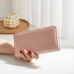 Factory High Quality PU Leather <b>Long</b> Mobile Phone Bag Woven Large Capacity Soft Hand-feel <b>Wallet</b> for Ladies - Product Image 1
