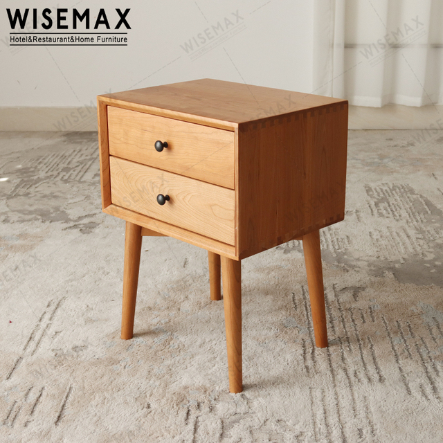 WISEMAX FURNITURE Bedroom Furniture Solid Wood Natural Side Table with Two Drawers Antique Bedside Table