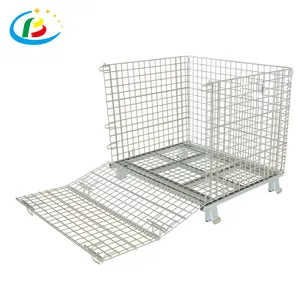 Storage Steel Crate Transport Metal Pallet Stacking Wire Cage Box Bins Transportation Metal Cage Bins With Wheels