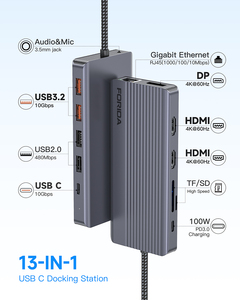 แท่นเชื่อมต่อสำหรับแล็ปท็อปแบบ USB-C 13 in 1 ปี 2025 จากโรงงานฟลอริดา รองรับ OEM และ ODM พร้อมพอร์ต HDMI <span class=keywords><strong>2</strong></span> ช่อง - Product Image 1