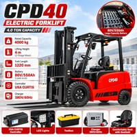 Chariot élévateur électrique CPD40 4 tonnes Curtis, mât bi-étages 4m, 80V 550Ah, fourches 1220mm, éclairage LED