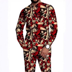 Özel Yeni Erkek Tatil Günlük Yazlık Sokak Stili Yuvarlak Yaka Düğmeli Uzun Kollu Gömlek Takım Dijital Baskılı Dış Mekan Sporları - Product Image 3