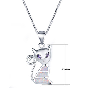 Cute Animal <strong>Fox</strong> Pendant Blue White Green Fire Opal <strong>Necklaces</strong> for Women 925 Sterling Silver Purple Zircon Rainbow Cat <strong>Necklace</strong> - Product Image 4