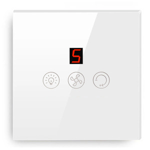 สวิตช์ไฟแบบสัมผัส แผงกระจกนิรภัย 86 มม. ควบคุมพัดลม 5 ระดับ 220V AC สำหรับการค้าต่างประเทศ - Product Image 1