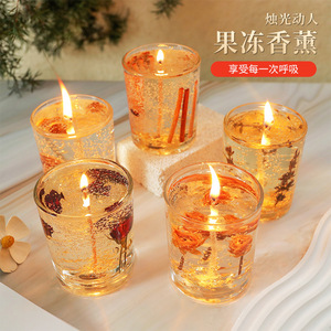 Real Flower Gold Leaf Jelly Scented Candles Soy Wax Essential Oil Floral Glass <b>Cup</b> Home Decoration Wedding Decor - Product Image 1
