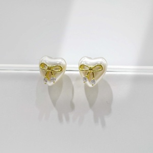 Custom plata 925 sterling silver snowflake 18k gold plated bowknot Earring wholesale heart shape unique pearl earrings for women - Product Image 3