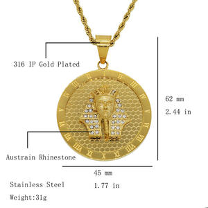 Collier pendentif en acier inoxydable 316L étanche et inaltérable, style Hip Hop Pharaon Égyptien Toutankhamon 2026 pour Hommes - Product Image 2